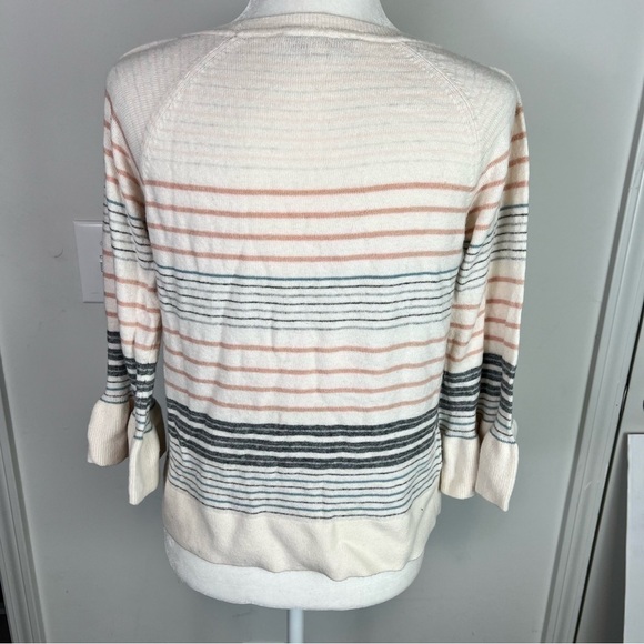 Loft sweater womens SP cream pink stripe bell sleeve stripe wool blend sweater - Picture 6 of 7